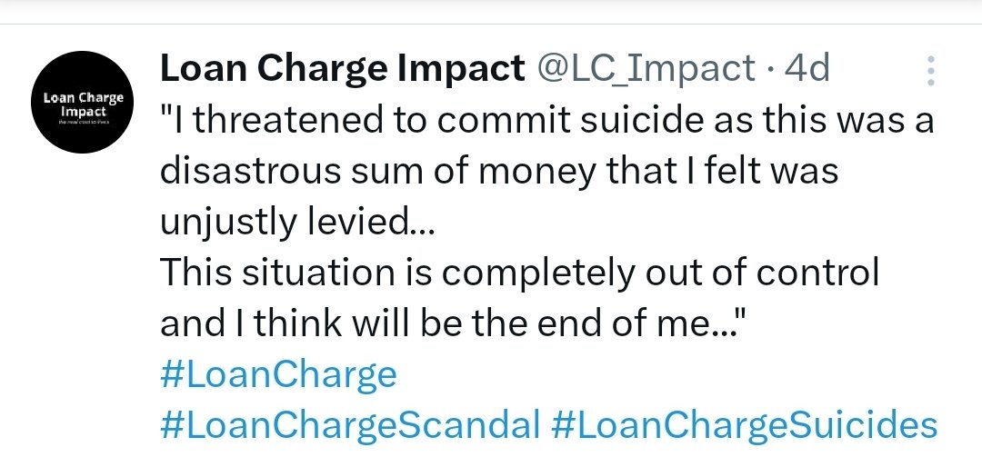 'I threatened to commit suicide... HMRC even called an ambulance' THIS is reality of #LoanChargeScandal @HuddlestonNigel, forget spin from HMRC listen to VICTIMS! twitter.com/LC_Impact/stat…