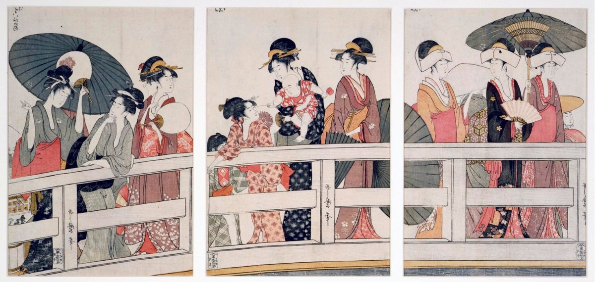 For this week's #OnlineArtExchange, we're celebrating Japanese art and the launch of Edo Pop: Japanese prints at @WattsGallery! 🎌 We love this panelled painting by Kitagawa Utamaro, showing women on Ryogoku Bridge looking over the Sumida on a summer's evening. 🌸🌉 🖼️Kitagawa…