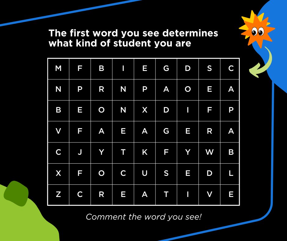 BryantStratton's tweet image. What kind of student are you!? The word you find first will let you know! #CollegeStudent #CollegeDegree 🔎👀💚