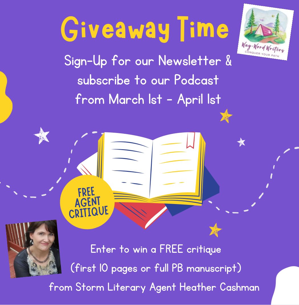 ⭐️DON’T MISS OUT! ⭐️ Sign-Up and Subscribe by April 1st at way-wordwriters.com to be entered to win a FREE critique with Agent @HeatherCashman ! #waywordwriters #conqueryourpath #writingcommunity #writerslife #writingpodcast #writersnewsletter #agentcritique