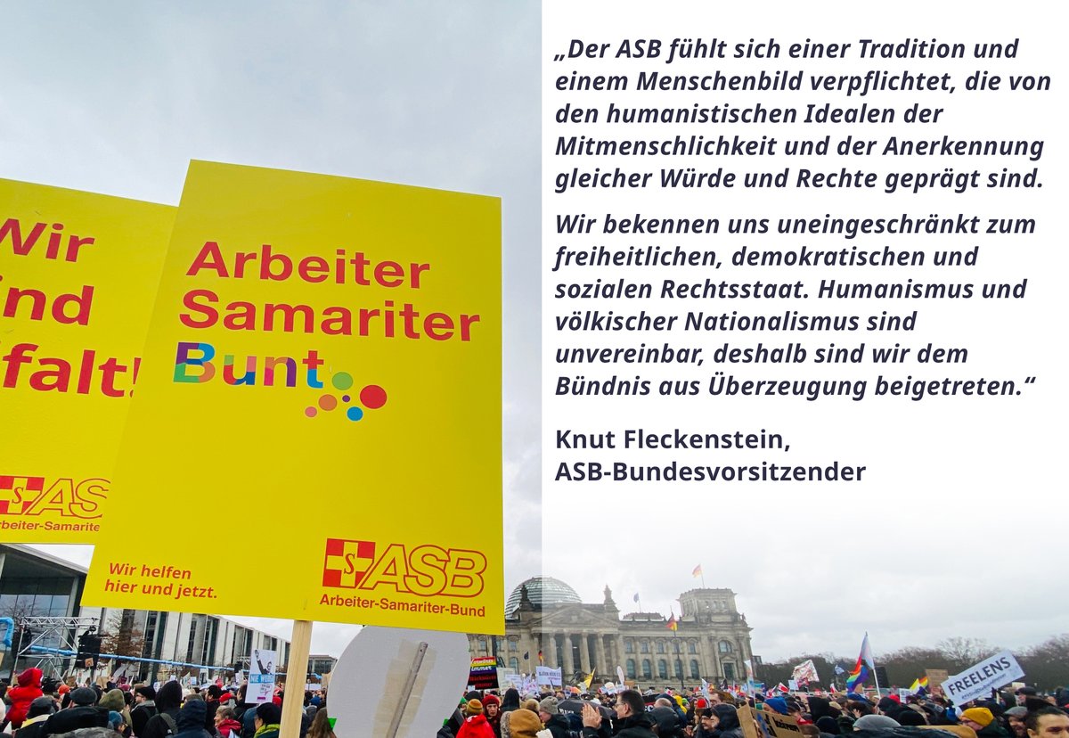 Der ASB ist mit vielen weiteren Organisationen dem Bündnis „Zusammen für Demokratie“ beigetreten. Damit stellen wir uns gemeinsam für eine vielfältige, freie und offene Gesellschaft. 
Mehr Informationen: zusammen-fuer-demokratie.de 

#EsGehtUnsAlleAn <a href="/knufleckenstein/">Knut Fleckenstein</a>