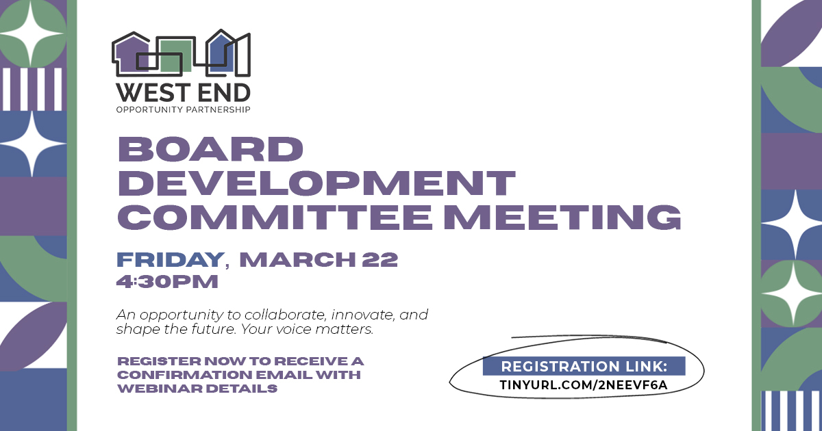 Our Board Development Committee Meeting will be held on Friday, March 22nd at 4:30PM.    

Use the link below to register in advance: tinyurl.com/2neevf6a
