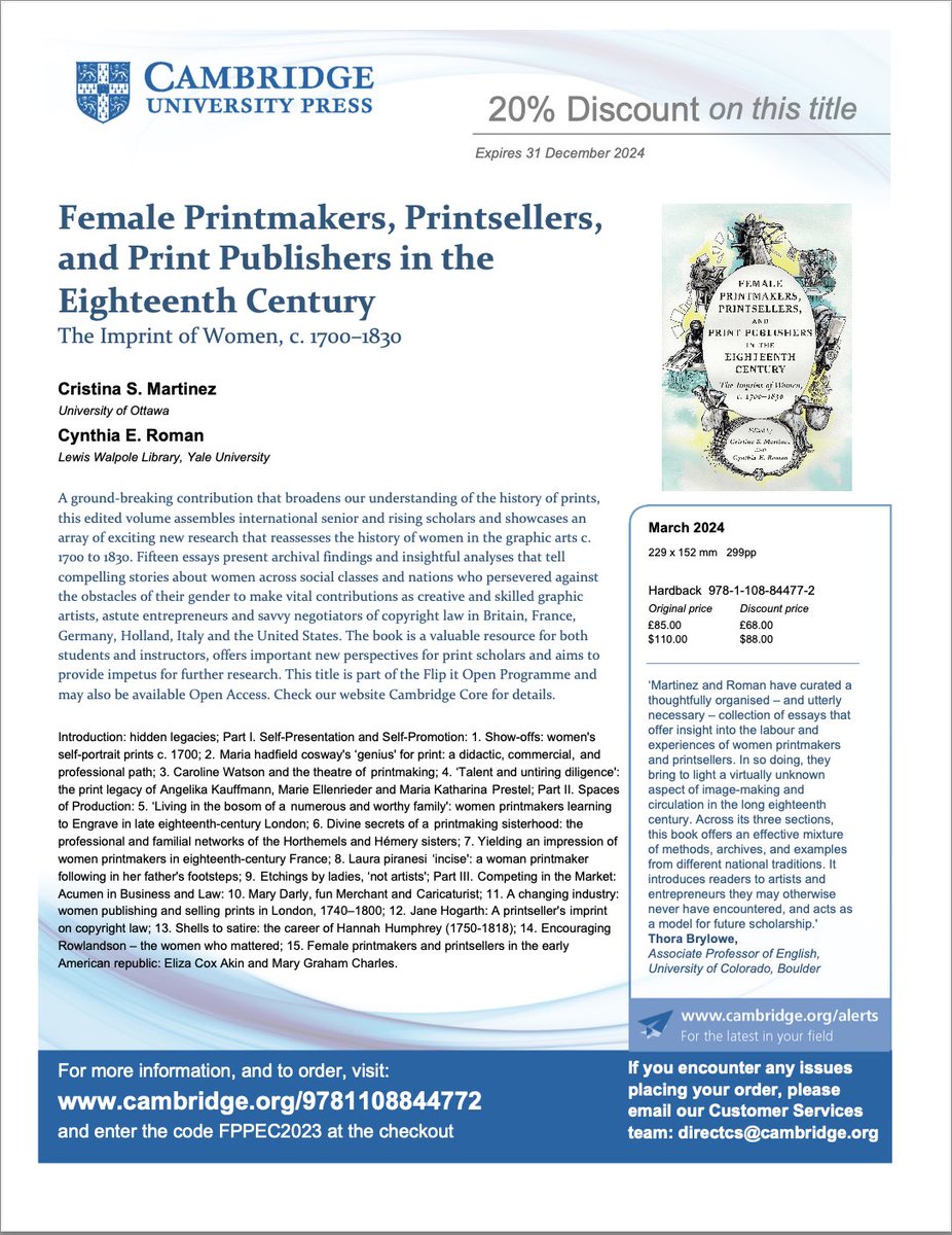 cristina_artlaw's tweet photo. NOW available ‘The Imprint of Women’ 
So grateful to its amazing contributors
Celebrating the news and sharing the 20% discount @SOCSheila @hannahmarylyons @allisonmstagg @kelsey_d_martin @ParisSpiesGans @ijalexander2002 @JacRiding @liederfollower @fakeromanticst @CUP_LitPerform https://t.co/DScnWUXmGR