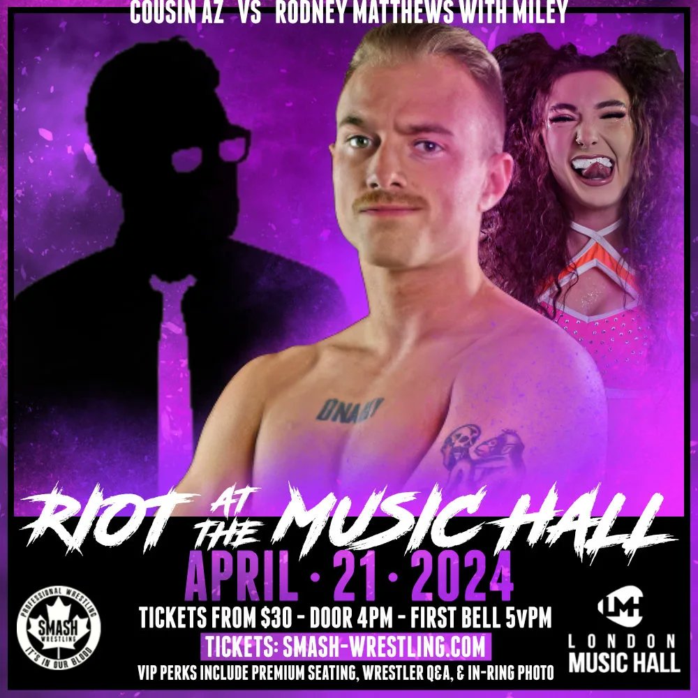 🚨 BREAKING NEWS 🚨 1) Farewell to Failure An in-ring celebration hosted by Rodney & Miley 2) Rodney vs. ... Cousin Az !?!? Greyson's family has come to his defense Limited Tix Remain: Rows 1, 3, 4, 5 are all sold out! Limited Row 2 +GAs left! Tix ➡️ smash-wrestling.com