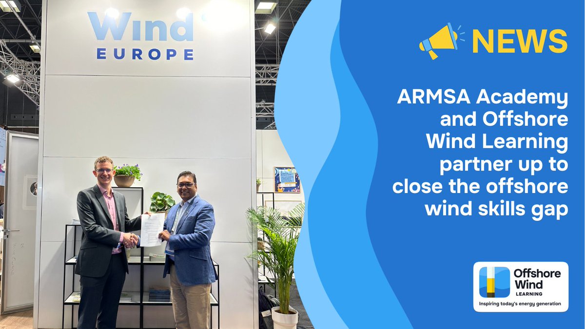 OffWindLearning's tweet image. 📣News

At #WindEurope2024, we&apos;ve signed a new partnership w/ @armsaconsulting to close the offshore wind skills gap

💬 &quot;This partnership is a natural fit for our student’s to continue pursuing a career in #offshorewind&quot; says our co-founder Chris Lloyd

🔗offshorewindlearning.com/armsa-academy-…