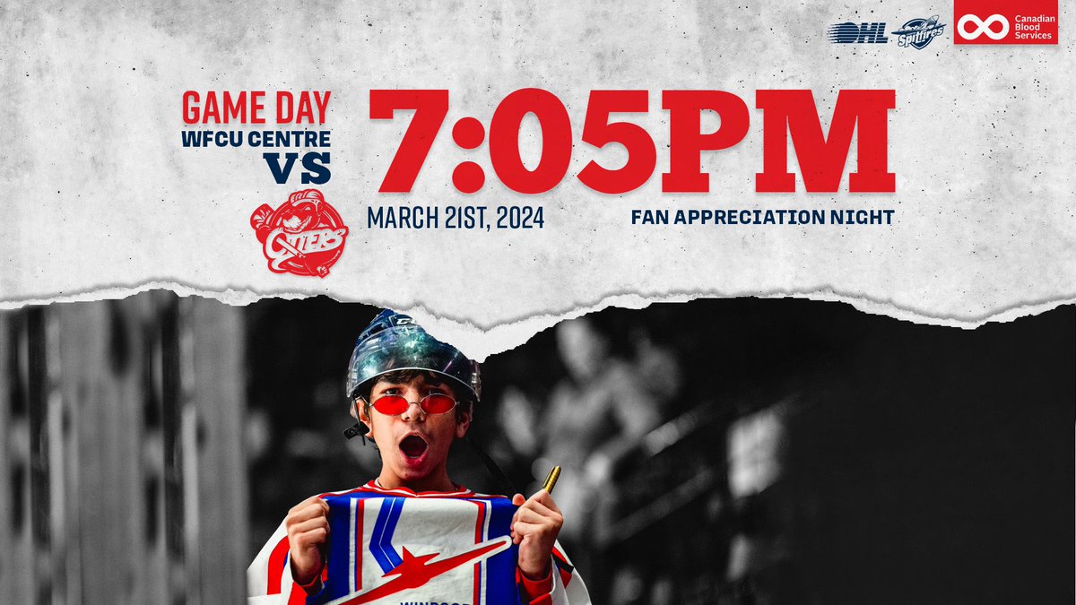 ITS GAMEDAY! 

The Otters are in town for our final home game of the season! It’s also Fam Appreciation Night! AND we honour our OAs! 

🏒: 7:05pm
📍: WFCU Centre
🆚: Erie Otters
📺: YourTV Windsor
🎙: AM800
📲: Twitter for live updates 
🎟: tinyurl.com/Mar21stvsER