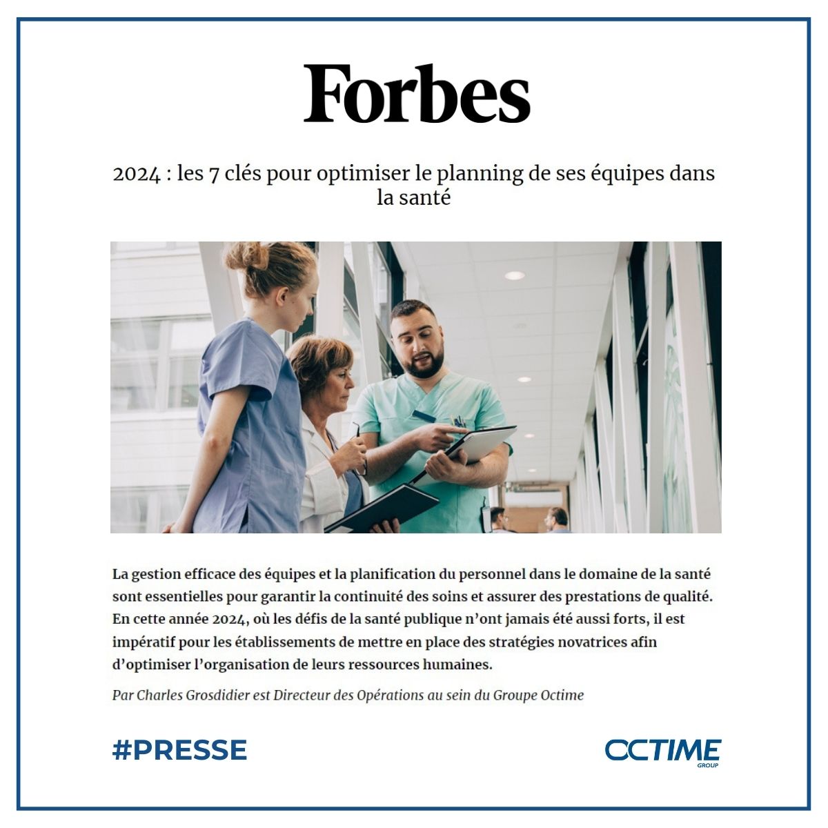 [#Presse] A ne pas manquer : la tribune de Charles Grosdidier, Directeur des Opérations STAFFELIO au sein du @GroupeOctime dans le magazine @Forbes ! 📰 Découvrez les 7 clés pour optimiser le planning du personnel soignant 👇 forbes.fr/societe/2024-l… @forbes_fr