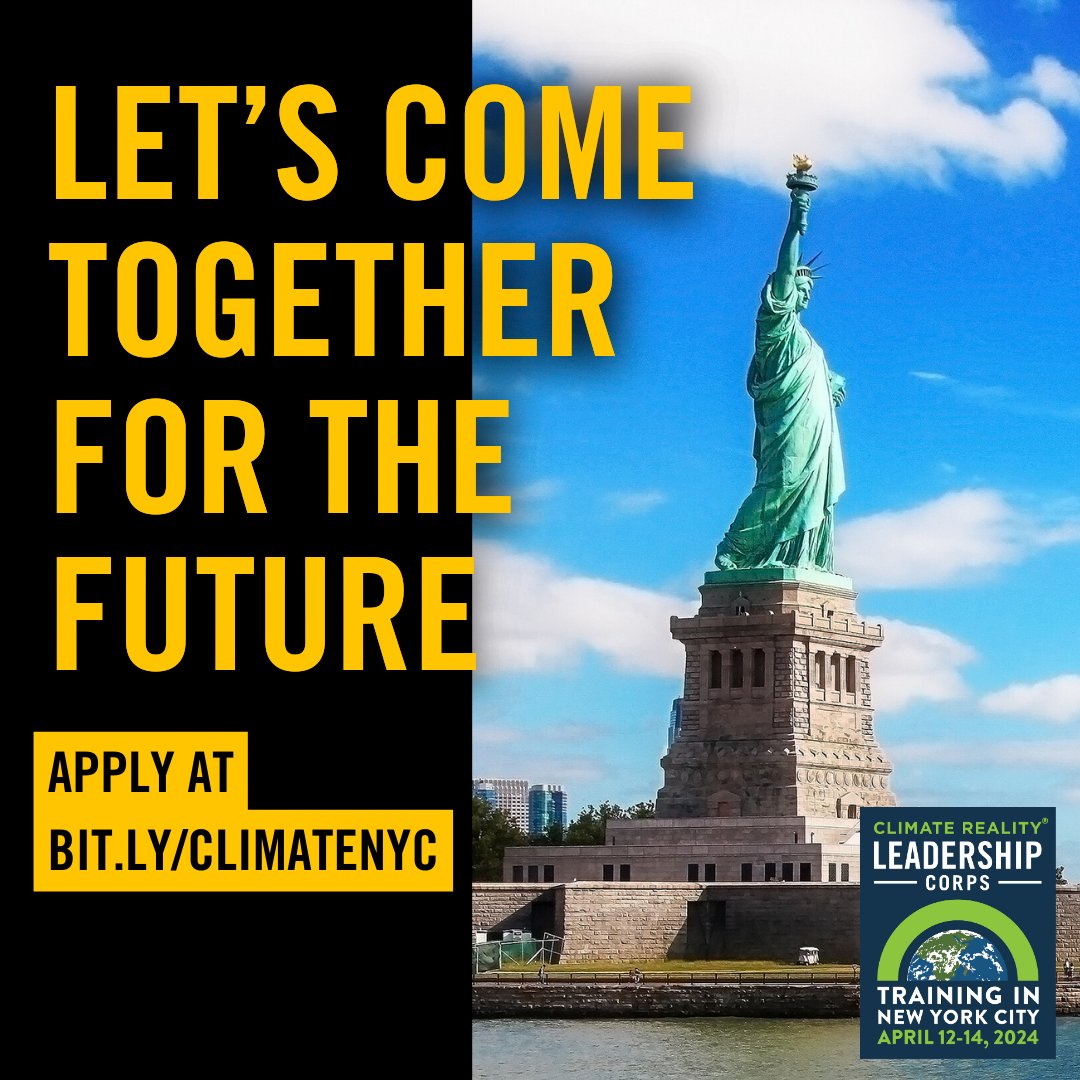 Don't miss your chance to join me and other climate advocates at the @climatereality Leadership Corps training in NYC on April 12-14. Connect with an outstanding network of leaders working towards a sustainable future! Apply now by March 24: bit.ly/climatenyc24