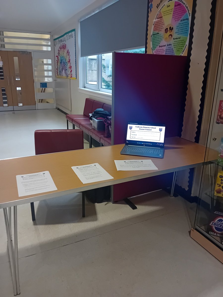 The Parent Council are all set up for Parents Evening which takes place tonight. 💥

 Come along and find out how you can get involved with the Parent Council. ❤️ 

#carbrainprimaryparentcouncil #carbraincares
