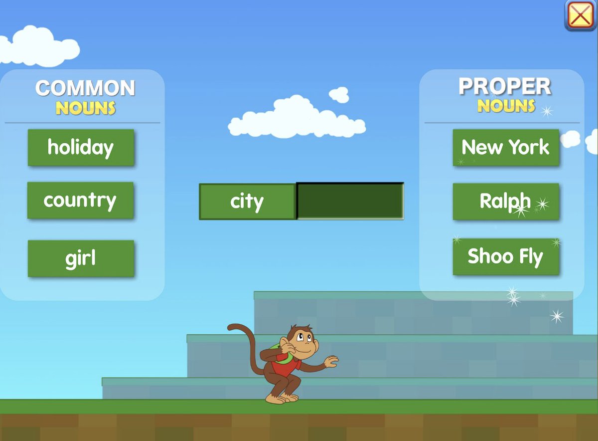 Starfalledu's tweet photo. Have fun learning while monkeying around with Starfall! 'Noun Jump' 2. Match the common noun to its proper noun.
View in Grade 2 Math: https://t.co/2bq91JqOAE
#nounpractice #secondgraders #GrammarForKids #homeschool #education https://t.co/BLu5mftqVK