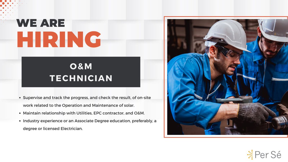 🛠️ #Hiring Skilled O&M Techs

•  Work on state-of-the-art energy facilities.
• Support our mission for a cleaner energy future.
• Enjoy comprehensive training and development opportunities.

Apply now: buff.ly/43qKra6 

#ApplyNow #TXJobs #RenewableJobs #Renewables