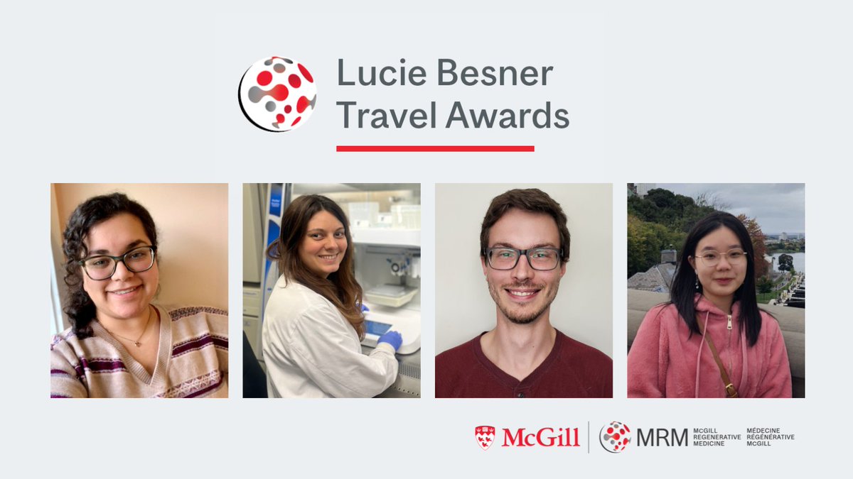 We are pleased to announce the results of the Winter 2024 Lucie Besner Travel Awards competition. The Lucie Besner Travel Awards support national and international presence of the MRM Trainees. Congratulations to the 4 Awardees!
mrm.research.mcgill.ca/2024/03/result…