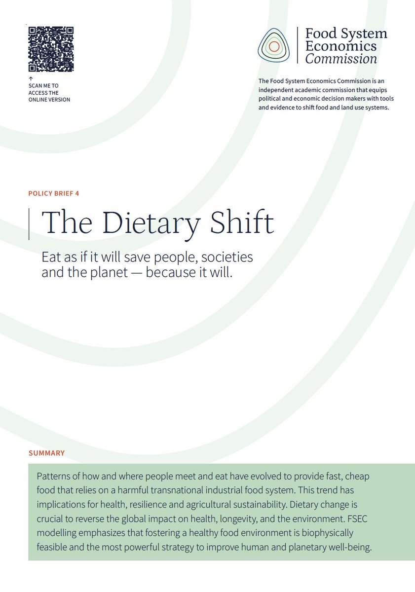 🚨 Eat as if it will save people, societies and the planet—because it will.  The #FSEC Dietary Shift brief explores:

💰 Economic effects of dietary shifts
🏞️  Environmental benefits of healthy eating
📂 Policy recommendations for a sustainable future

👉 bit.ly/3Pshl4c