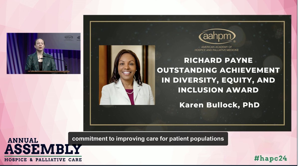 Dr <a href="/KBulloc2/">Karen Bullock</a> receives the Dr Richard Payne outstanding achievement in #DEI award here at <a href="/AAHPM/">AAHPM</a> #hapc24
