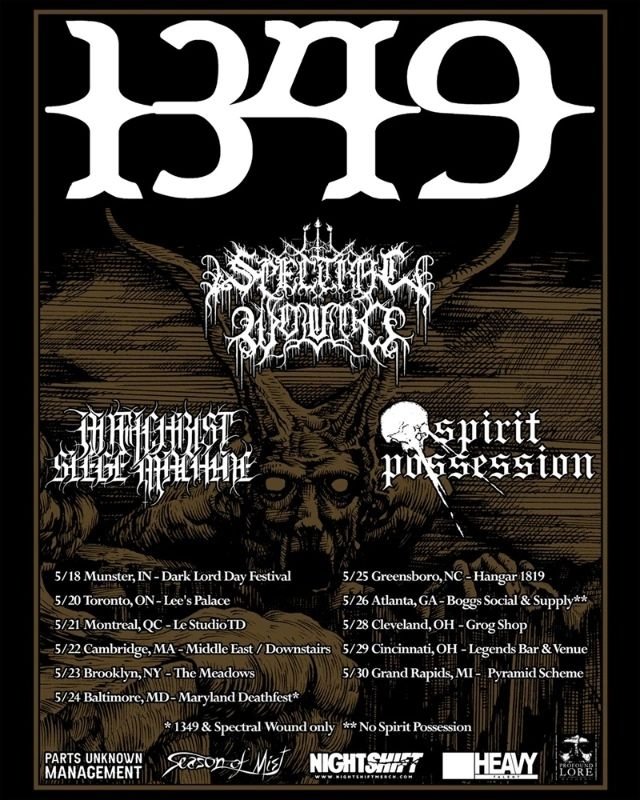 *REMINDER: 1349 RETURNS TO THE U.S. AND CANADA IN MAY* @1349official brings AURAL HELLFIRE back to Canada and the U.S. this May. This will include first-ever appearances at both @3floyds 'Dark Lord Day' and @Deathfests 'Maryland Deathfest'.