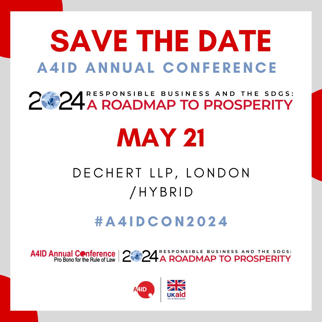 Mark your calendars and join the A4ID annual conference, as we pave the way towards a more sustainable and equitable future. #A4IDCONF2024 #ResponsibleBusiness #SDGs bit.ly/4aiEAFK