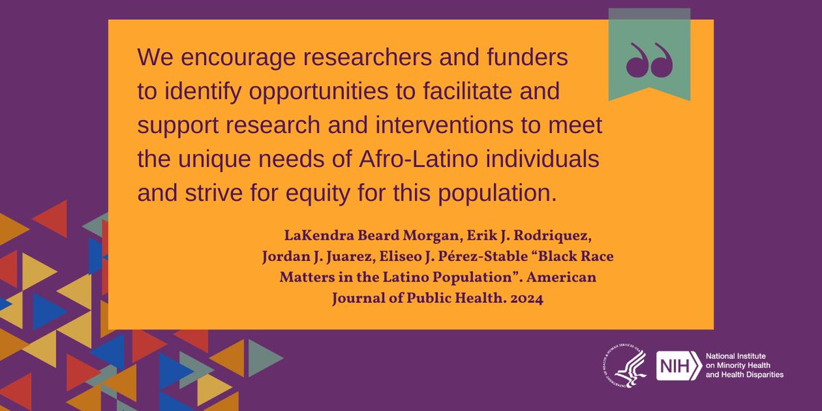 A new @AMJPublicHealth perspective co-authored by NIMHD Director Dr. Eliseo J. Pérez-Stable highlights the need for tailored research and interventions to address the unique health needs of the #AfroLatino population in the U.S. Read more: bit.ly/3URMZvG