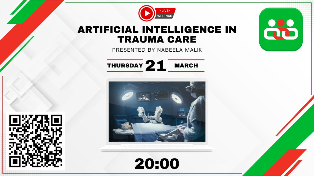 At a loose end tonight? Fancy some free #CPD? Why not join us and Chris Newell at 8pm over at zoom.us/webinar/regist…, for 'Artificial Intelligence in Trauma Care'? Tonight's webinar is going to be highly interesting. Don't miss out! #TraumaCare #FOAMed #MedTwitter #AI