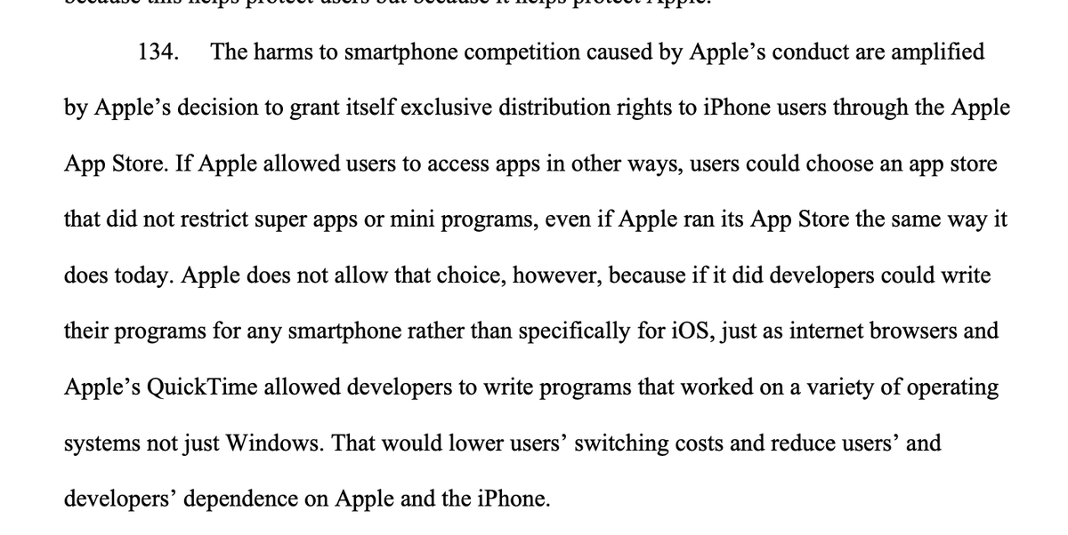 DOJ complaint doesn't expressly seek to mandate sideloading or alternative app stores.

But rhetorically speaking, it absolutely endorses both OAMA and Digital Markets Act's mandates in those areas ⬇️