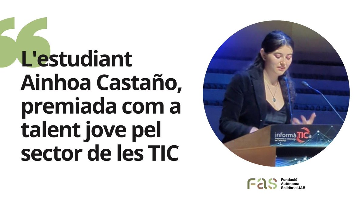 📌 L'estudiant del doble grau d’Enginyeria Informàtica i Enginyeria Electrònica de les Telecomunicacions a la @UABBarcelona, Ainhoa Castaño, ha estat reconeguda amb el Premi Talent Jove 👏 Llegeix la notícia 🗞️ tuit.cat/IN1ha