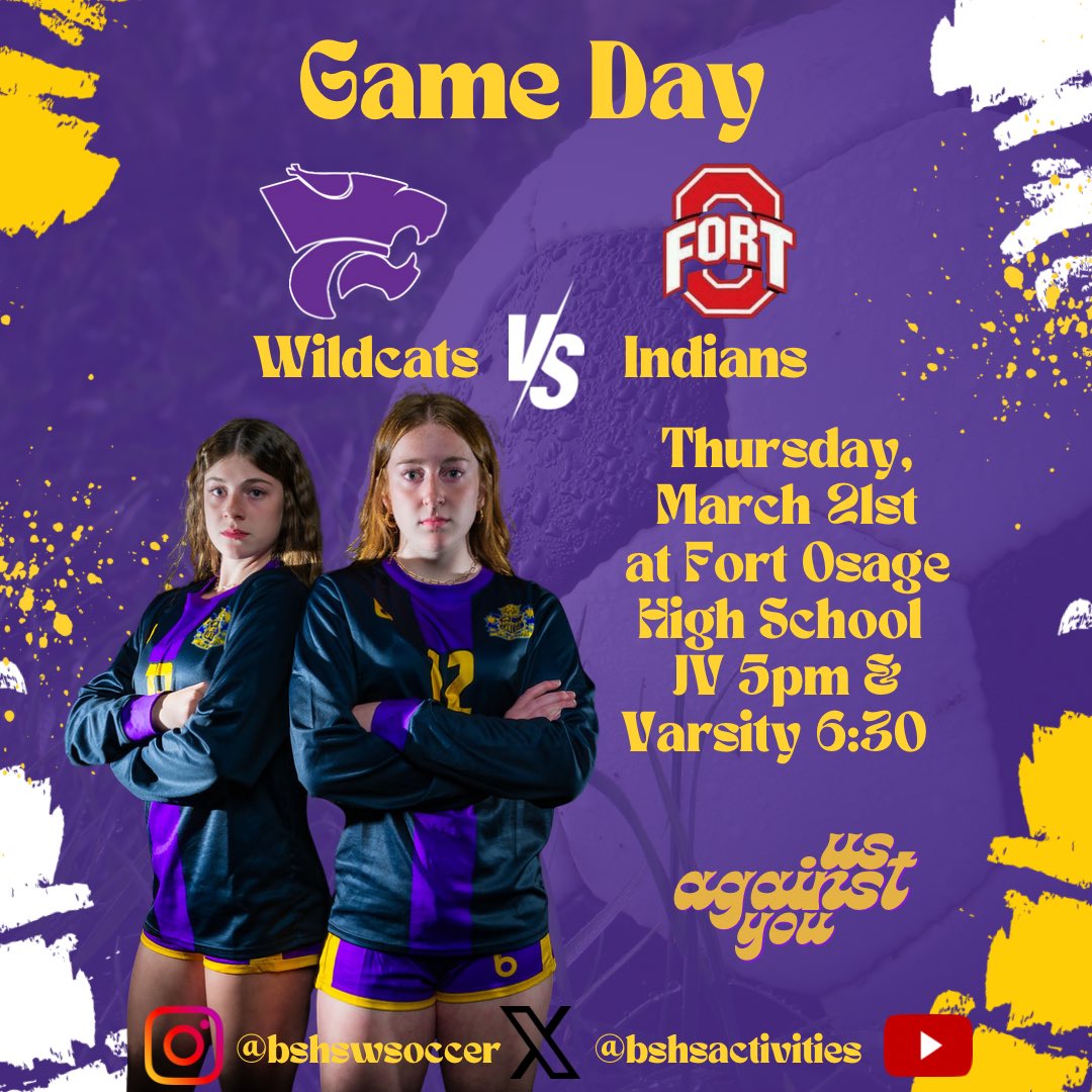 BSHSWSoccer's tweet photo. All three levels play today! C team is at home against Park Hill South. JV and Varsity are away at Fort Osage. Let’s go, Cats! #usagainstyou https://t.co/jzSadg9iQ1