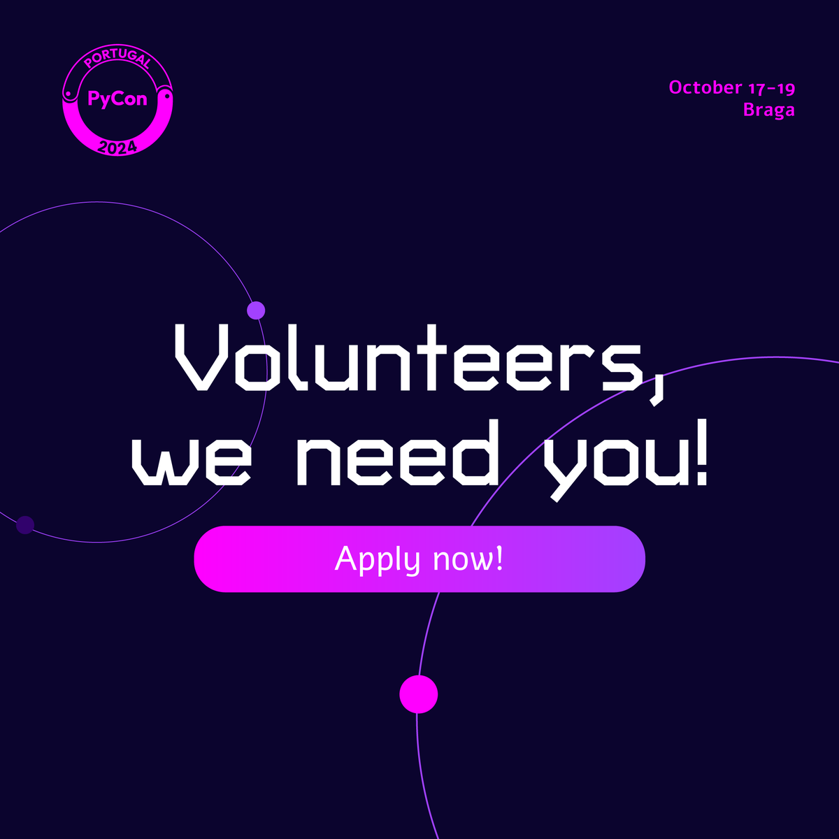 📢 Want to be a part of making PyConPT 24 an epic success? We're looking for volunteers to join our team!

Whether you're a pro or new to the community, your help is invaluable. Apply now to be part of the action: forms.gle/Ps6Sx2NxnRn6ox…

#pyconpt24 #volunteeropportunity