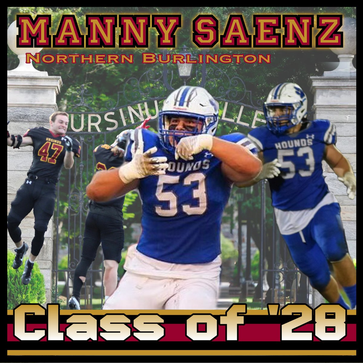 Welcome @mannysaenz24 of @HoundsGridiron to the Ursinus Football Class of 2028! #WelcomeToTheBearsDen #UCFB131 hudl.com/athlete/o/1467…