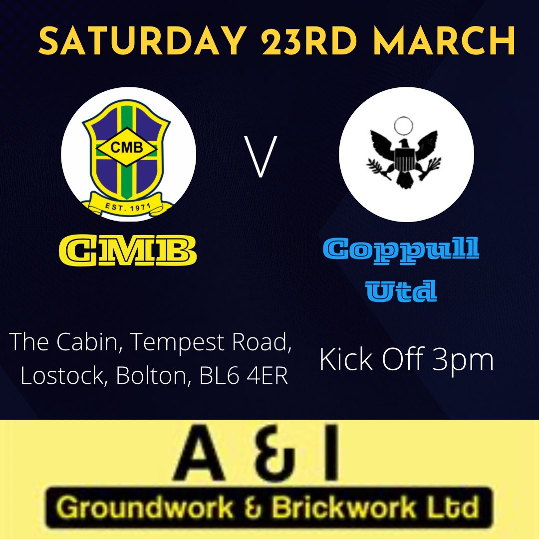 CMB 1st team are looking to bounce back this weekend as they host @Coppull_United. Your support is very much appreciated. 3pm kick off, refreshment’s available. No game for the reserves this weekend.