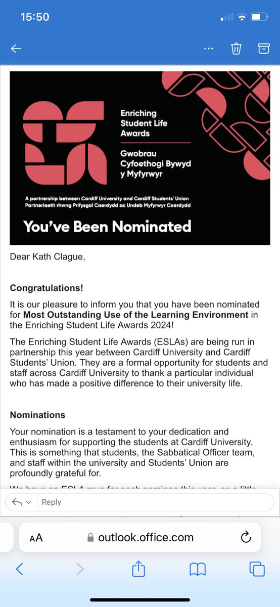 Awww… well I don’t know what I’ve done to deserve this, but I’m very grateful to whoever nominated me in two categories of this year’s @cardiffuni @cardiffstudents Enriching Student Life Awards. You’ve made me a happy little soul 😊