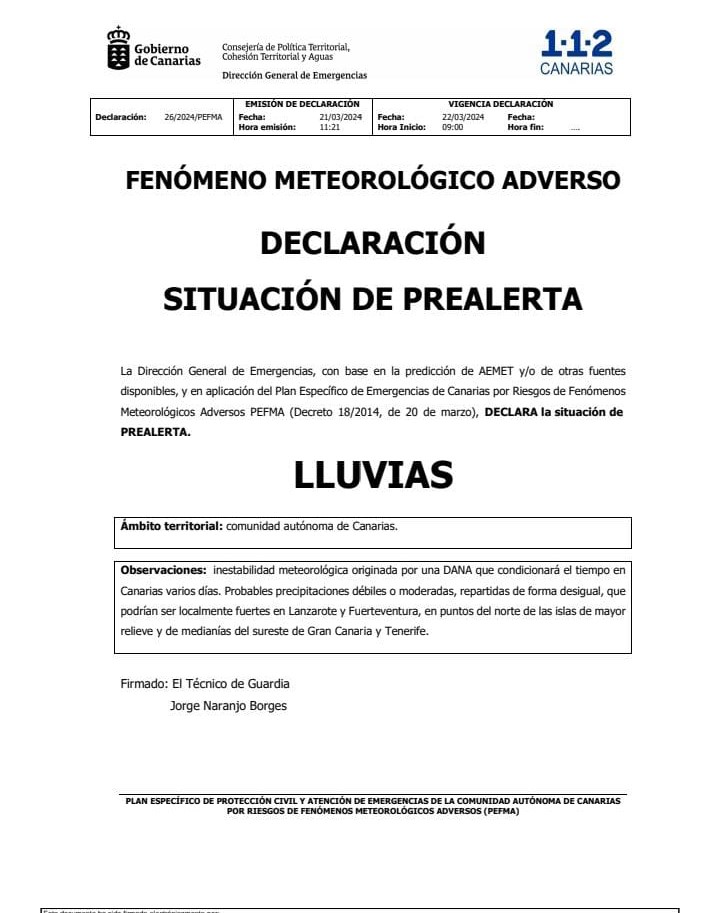 ⚠️🌧️ El Ayuntamiento de Telde ruega precaución a la ciudadanía ante la situación de prealerta por fenómenos meteorológicos adversos ⚠️🌧️

🚷 Se recuerda la prohibición de aparcar en los barrancos, así como la sugerencia de no transitar por los mismos en caso de lluvias intensas