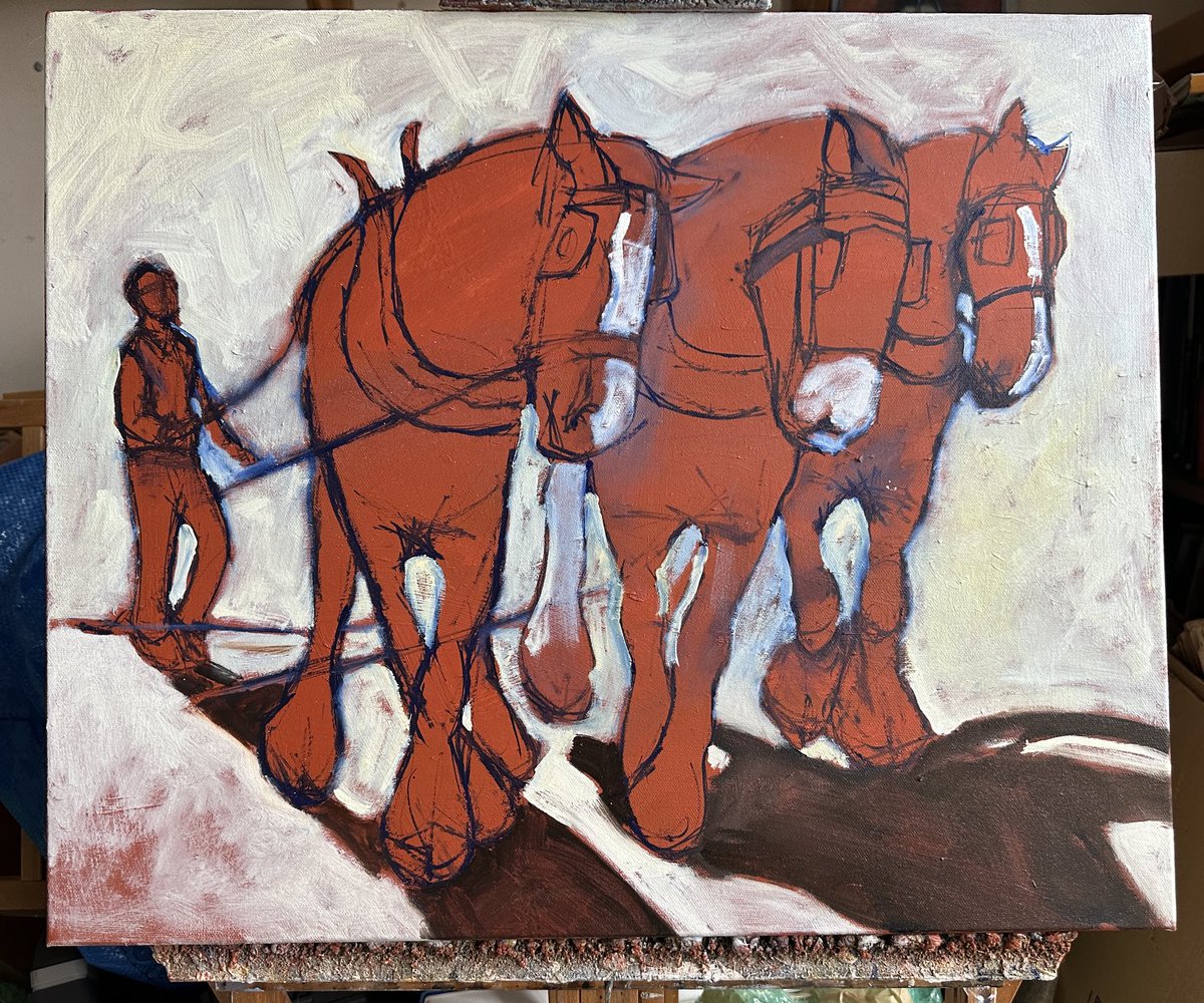 #horses #ploughing #ShireHorse #CartHorse I felt I needed a #challenge I think I have found it. #oils #nostalgia #theland