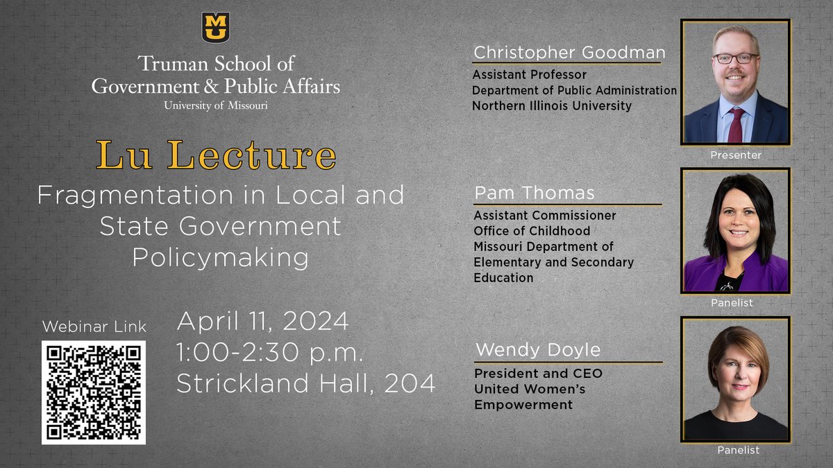 The Lu Lecture facilitates the exchange of ideas between scholars and practitioners, This year's event is focused on policy fragmentation and how that impacts childcare at the local and state levels. Open to the public. Featured speaker: @cbgoodman