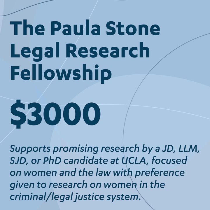 The Paula Stone Legal Research Fellowship($3,000) deadline has been extended to Sunday, March 31, supporting research by a JD, LLM, SJD, or PhD candidate focused on women and the law. Learn more and apply: csw.ucla.edu/funding/underg…