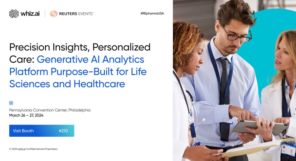 Visit us at Booth #210 and see how our #GenAI-powered platform makes #healthcare and #lifesciences users self-sufficient for their analytical needs, enabling better, faster, and smarter decisions at a lower cost. bit.ly/3SYe66E #PharmaUSA2024 <a href="/RE_Pharma/">Reuters Events Pharma</a> <a href="/GoBlueA2A2/">Andy Hunt</a>