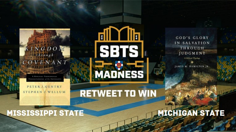SBTS's tweet photo. Kicking off the official start to the tournament with Kingdom though Covenant (@crossway) and God's Glory in Salvation through Judgment (@crossway). RT to win! 🏀📖 #SBTSMadness https://t.co/q1Q6jEr7le