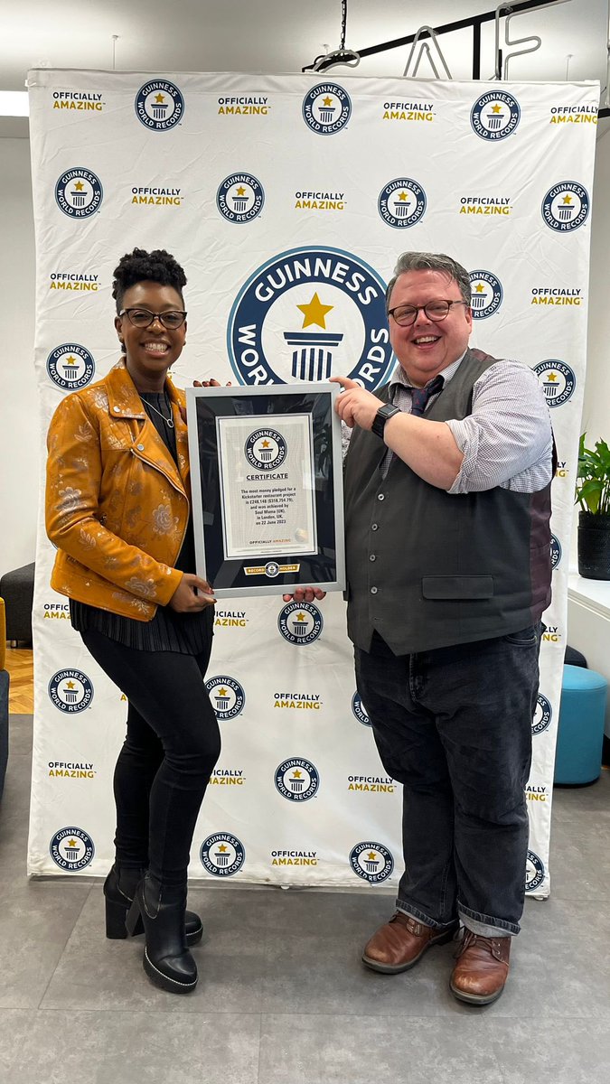 We were delighted to welcome @yolandabrown to GWR HQ today ✨ YolanDa set the record for the most money pledged worldwide for a Kickstarter restaurant project with £248,148 👏