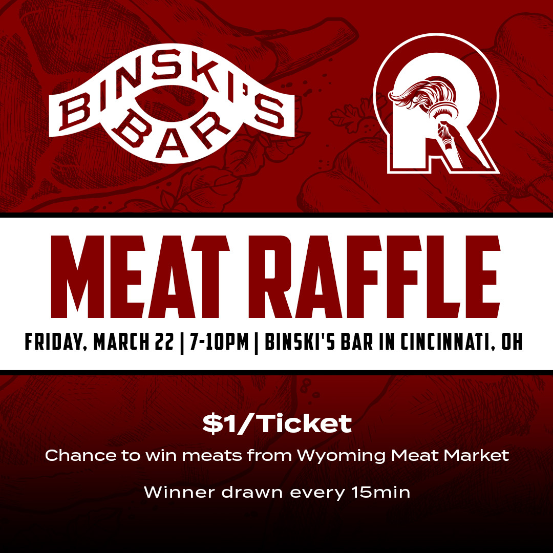 🥩 Red (Meat) Alert! 🥩

Interrupting player announcements to share that our supporters at Binski's Bar in Cincy will be hosting their regular Meat Raffle this Fri, 3/22 from 7-10 PM to benefit Indy Red: instagram.com/binskisbar/.

#IndyRedMeats #WeGottheRedMeats