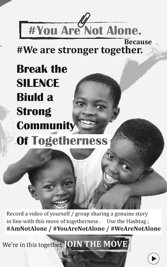 Share your experience and meet other people with the same experience. 
 #WeAreNotAlone #YouAreNotAlone 
#AmNotAlone  so that we build and break the silence