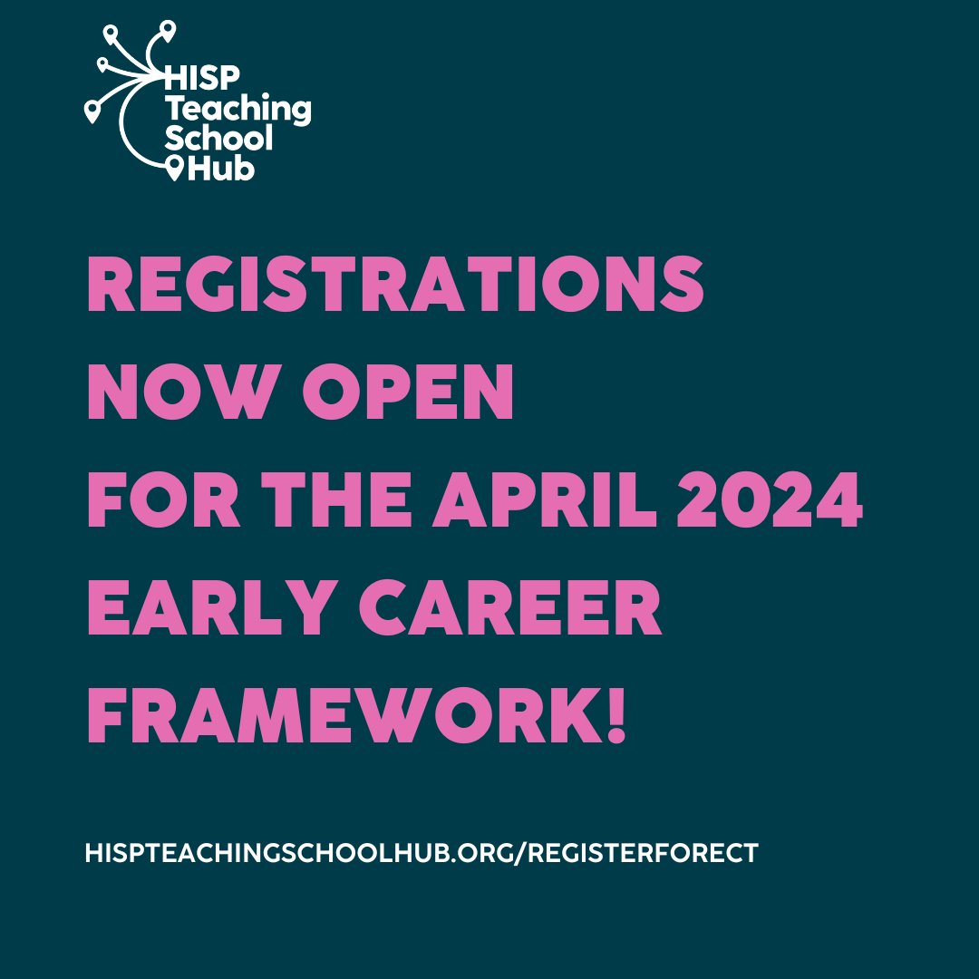 Don’t forget to register your April 24 start #ECTs for the #ECF and with an #AppropriateBody @HISPTSH can support you with both. Find out more here 👇 HISP Teaching School Hub - Home #EarlyCareerTeacher #EC #AB #TeachingSchoolHub