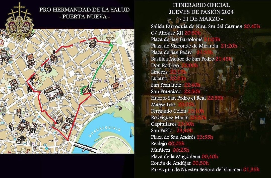 📌 ITINERARIO| Este es el recorrido que seguirá la Pro Hermandad de la Salud en la tarde de hoy, Jueves de Pasión