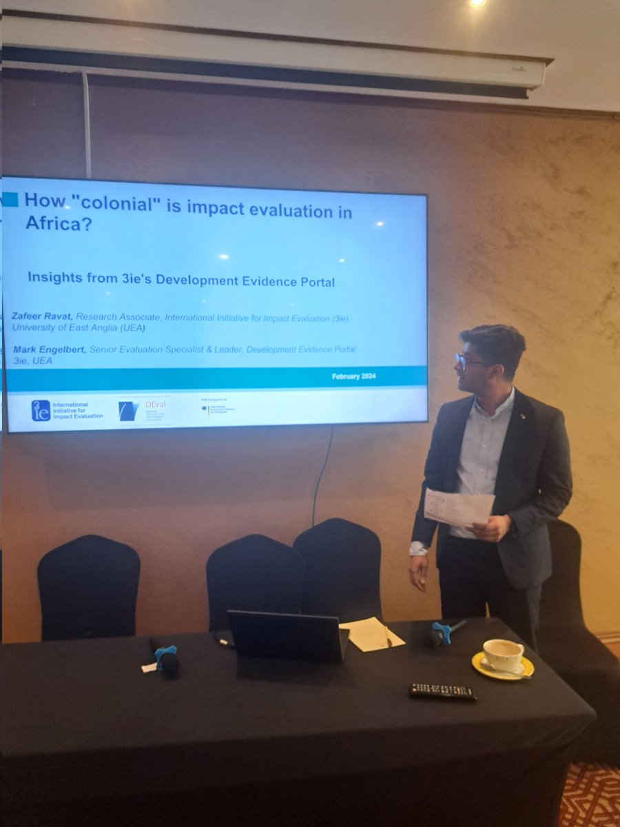 How 'colonial' is impact evaluation in Africa. Insights from @3ieNews's Development Evidence Portal (DEP) by @Zafeer_R here at #AfREA2024Conference!