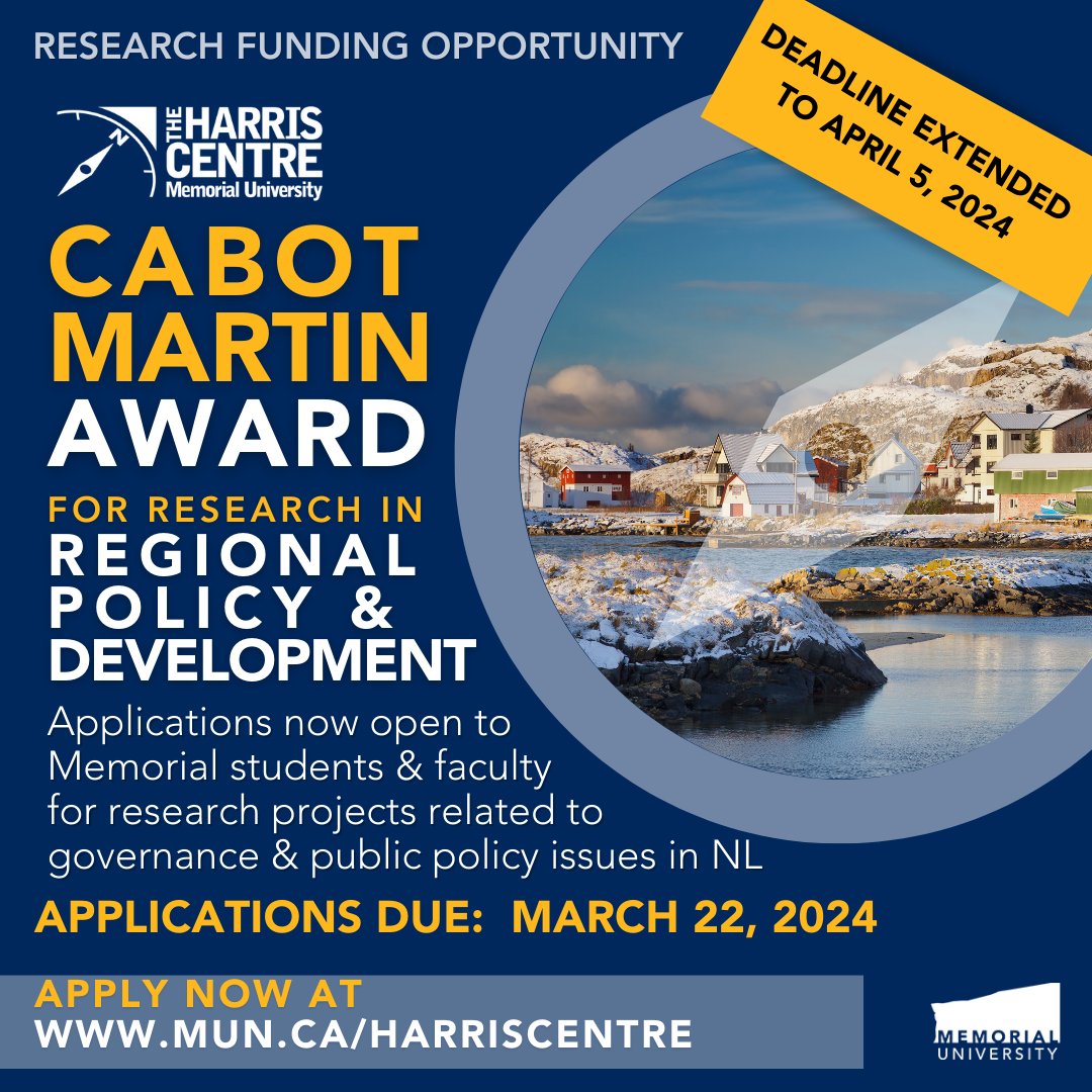 Cabot Martin Award for Research in Regional Policy and Development extended to April 5!

More details here:  mun.ca/harriscentre/f…
