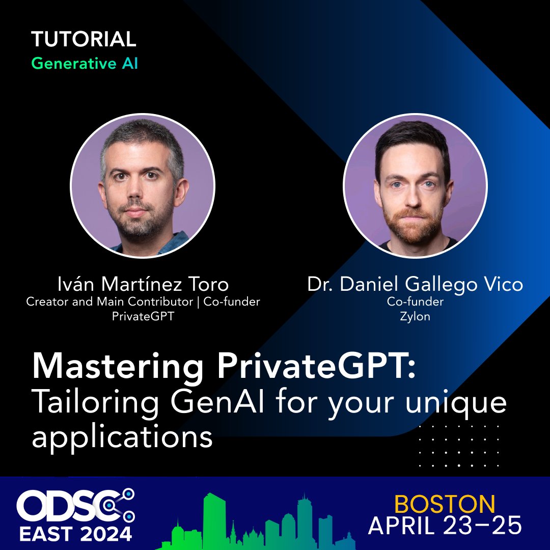 Explore the capabilities of the open-source project, PrivateGPT, in this upcoming session from Iván Martínez Toro @ivanmartit and Dr. Daniel Gallego Vico @thanos_malkav at ODSC East. Register now: hubs.ly/Q02p-tY30