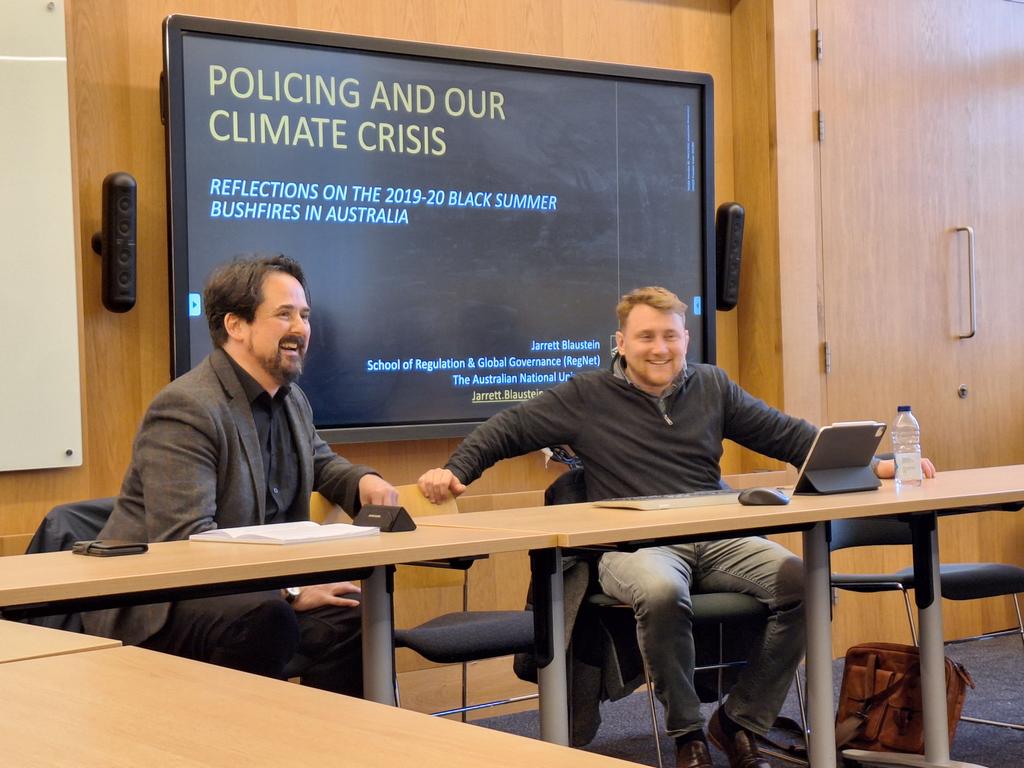 Excited to be at @UoELawSchool to hear @DrJBlaustein discuss #policing and the #climatecrisis. Thanks to @TheSIPR and @TheSCCJR for bringing him back to Auld Reekie for the final stop of Blaustein '24!