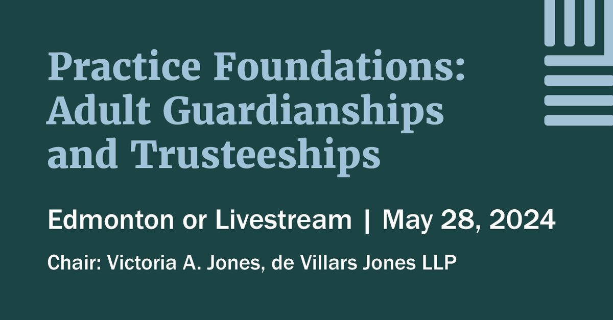 We're thrilled to welcome back @vicjones! Victoria is chairing our upcoming #PracticeFoundations program on the topic of adult guardianships and trusteeships. Registration is now open for #YEG or #Livestream lesaonline.org/programs/list/…