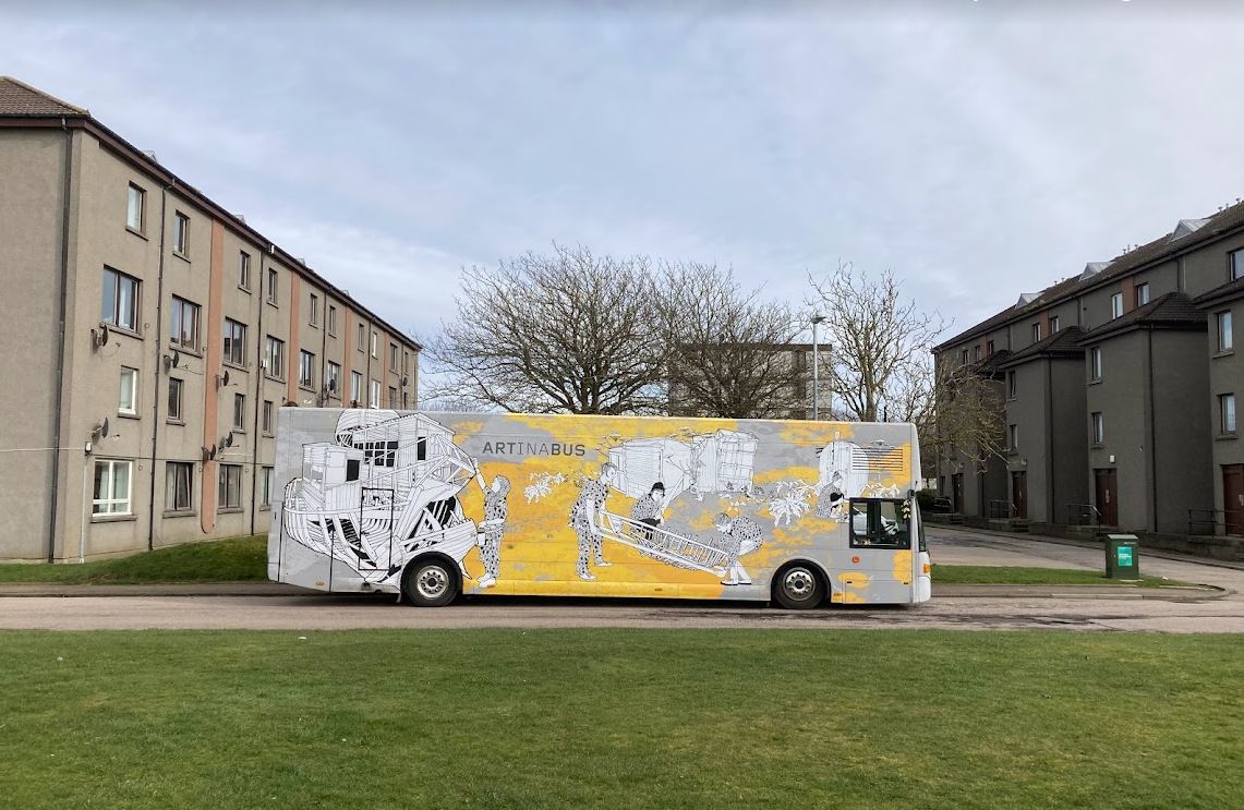 Thanks very much to @BraeheadSchool1 for hosting Travelling Gallery today, we hope P6 and P7 enjoyed visiting the exhibition! We'll be at @inchgarthcc tomorrow, open from 12 - 4pm, all welcome.