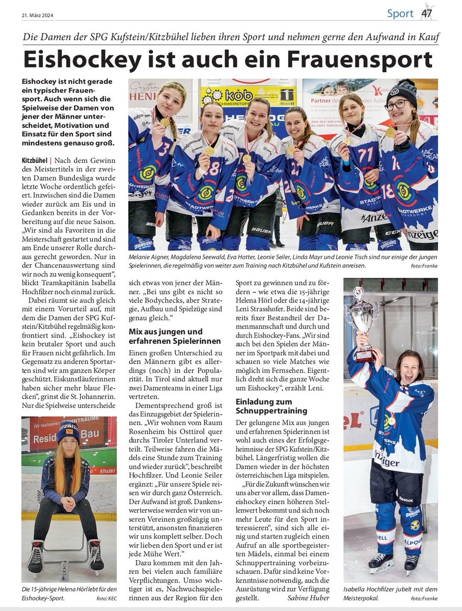 Unsere Meister-Damen im Kitzbüheler Anzeiger 📰