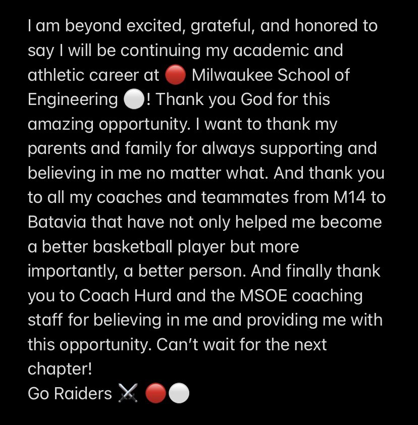 Committed‼️🔴⚪️
<a href="/MSOE_Mensbball/">MSOE Mens Basketball</a> <a href="/CoachKHurd/">Kevin Hurd</a> 
<a href="/BataviaBBBall/">Batavia Basketball</a> <a href="/M14Hoops_Boys/">Team M-XIV Boys</a>