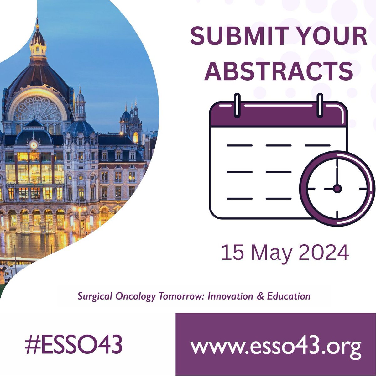 📝 We remind you that #ESSO43 Abstract submission is open! 🔗buff.ly/3voNsLl @YoungSurgeonsAT @junge_chirurgie @YSAC_PK @touchONCOLOGY @OncoAlert @me4_so @CancerWorldmag @ejsotweets @asgbi @BASO_ACS @SurgeryWomen @SOS_Pk @ASiTofficial @Cerrahi_Onko @EuropeanCancer