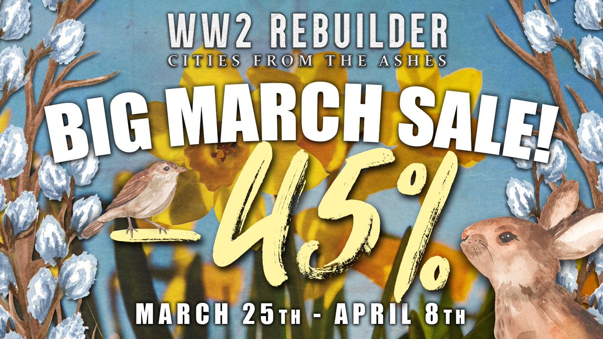 Big March Sale is on!✨

store.steampowered.com/app/1573280/WW…

From 🗓️March 25th up until April 8th🗓️ get WW2 Rebuilder with 45% discount💥

Don’t wait - buy now!

#gamedev #indiegames #history #gaming #WW2 #WW2Rebuilder #simulator #builder #Steam